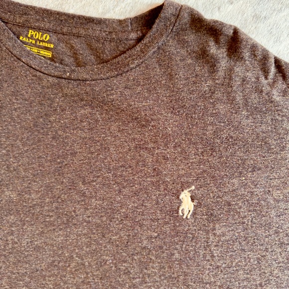 POLO RALPH LAUREN Men’s Heather Brown Custom Fit Long Sleeve Tee T-Shirt - Picture 10 of 16